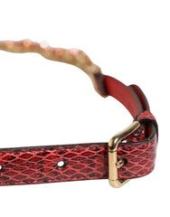 Red Leather Daisy Crystal Embellished Waist Belt