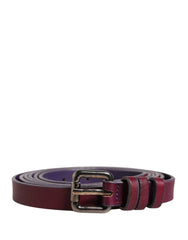 Maroon Leather Silver Metal Buckle Waist Women Belt