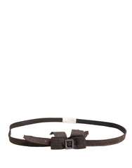 Dark Brown Wool Bow Embellished Buckle Belt