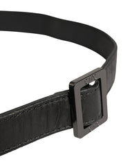Black Leather Square Metal Buckle Waist Belt