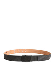 Black Wool Cotton Logo Metal Buckle Belt