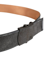 Black Wool Cotton Logo Metal Buckle Belt