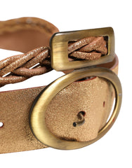Gold Leather Braided Metal Buckle Belt