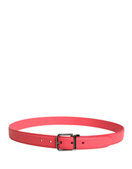 Pink Calf Leather Silver Metal Buckle Belt