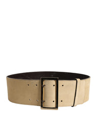 Beige Suede Leather Silver Metal Buckle Belt