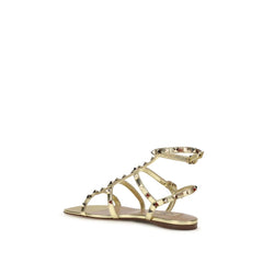 Gold Calf Leather Bos Taurus Flat Sandals