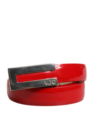 Red Glossy Leather Metal Buckle Belt
