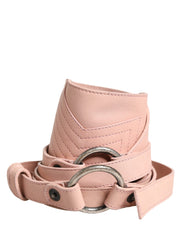 Light Pink Leather Wide Waist Round Buckle Belt