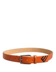 Orange Genuine Leather Silver Metal Buckle Waist Belt