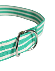 White Green Stripes Canvas Silver Metal Buckle Belt