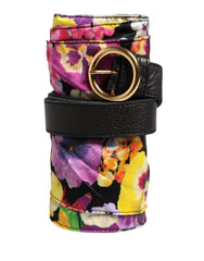 Multicolor Floral Wide Waist Gold Metal Buckle Cintura Belt
