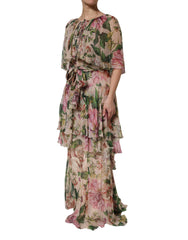 Multicolor Floral Silk Layered Maxi Dress