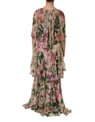 Multicolor Floral Silk Layered Maxi Dress