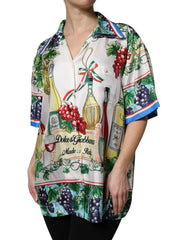 Multicolor Short Sleeve Silk Food Shirt Top