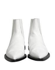 White Leather Chelsea SlipOn Ankle Boots Shoes