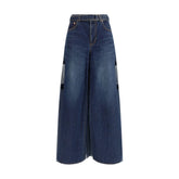 Blue Cotton Cropped Jeans