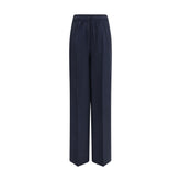 Blue Silk Casual Pants