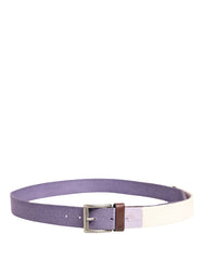 Men Purple Canvas Silver Metal Buckle Belt