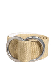 Men Beige Canvas Silver Metal Buckle Cintura Belt