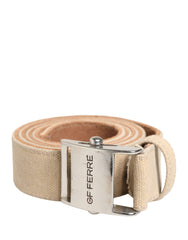 Men Beige Canvas Silver Metal Buckle Cintura Belt