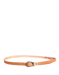 Women Orange Silver Metal Buckle Skinny Belt