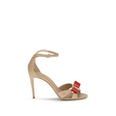 Beige Calf Leather Bos Taurus Stiletto Heel Sandals