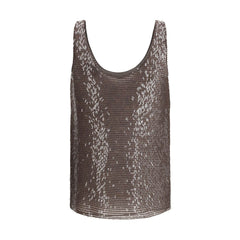 Brown Silk Sleeveles T-Shirt