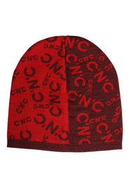 Red Wool Blend Branded Beanie Capello Hat