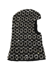 Black Wool Crystal Embellished Balaclava Hat