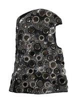 Black Wool Crystal Embellished Balaclava Hat