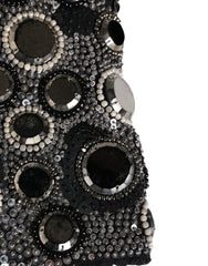 Black Wool Crystal Embellished Balaclava Hat