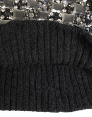 Black Wool Crystal Embellished Balaclava Hat