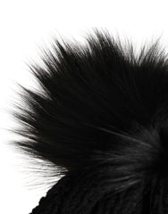 Black Acrylic Knitted Fur Winter Beanie