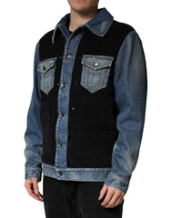 Black Blue Cotton Denim Blouson Men Jacket