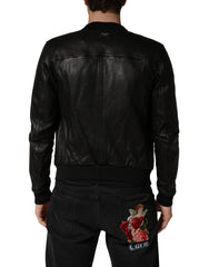Black Lamb Leather Full Zip Biker Jacket
