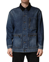 Black Blue Cotton Denim Blouson Men Jacket