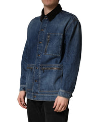 Black Blue Cotton Denim Blouson Men Jacket