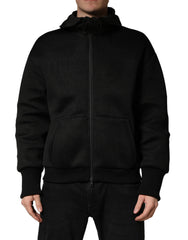 Men Black Hooded Full Zip Bomber Jacket