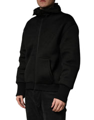 Men Black Hooded Full Zip Bomber Jacket