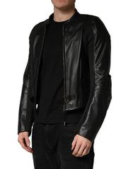 Black Nylon Full Zip Men Biker Coat Jacket