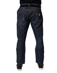 Dark Blue Washed Skinny Cotton Denim Jeans