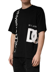 Black Logo Print Cotton Men Crew Neck T-shirt