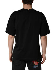 Black Logo Print Cotton Men Crew Neck T-shirt