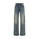 Blue Cotton Straight-Leg Jeans