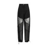 Black Polyester Casual Pants