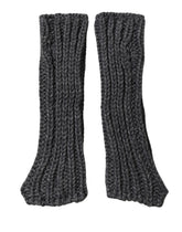 Gray Acrylic Knitted Fingerless Arm Warmer Gloves