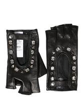Women Black Embellished Wrist Length Mitten Gloves