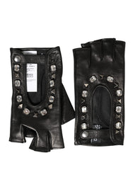 Women Black Embellished Wrist Length Mitten Gloves