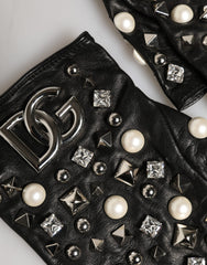 Black Pearl Embellished Wrist Length Gloves