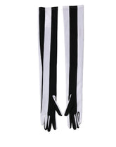 Black White Stripes Nylon Elbow Length Women Gloves